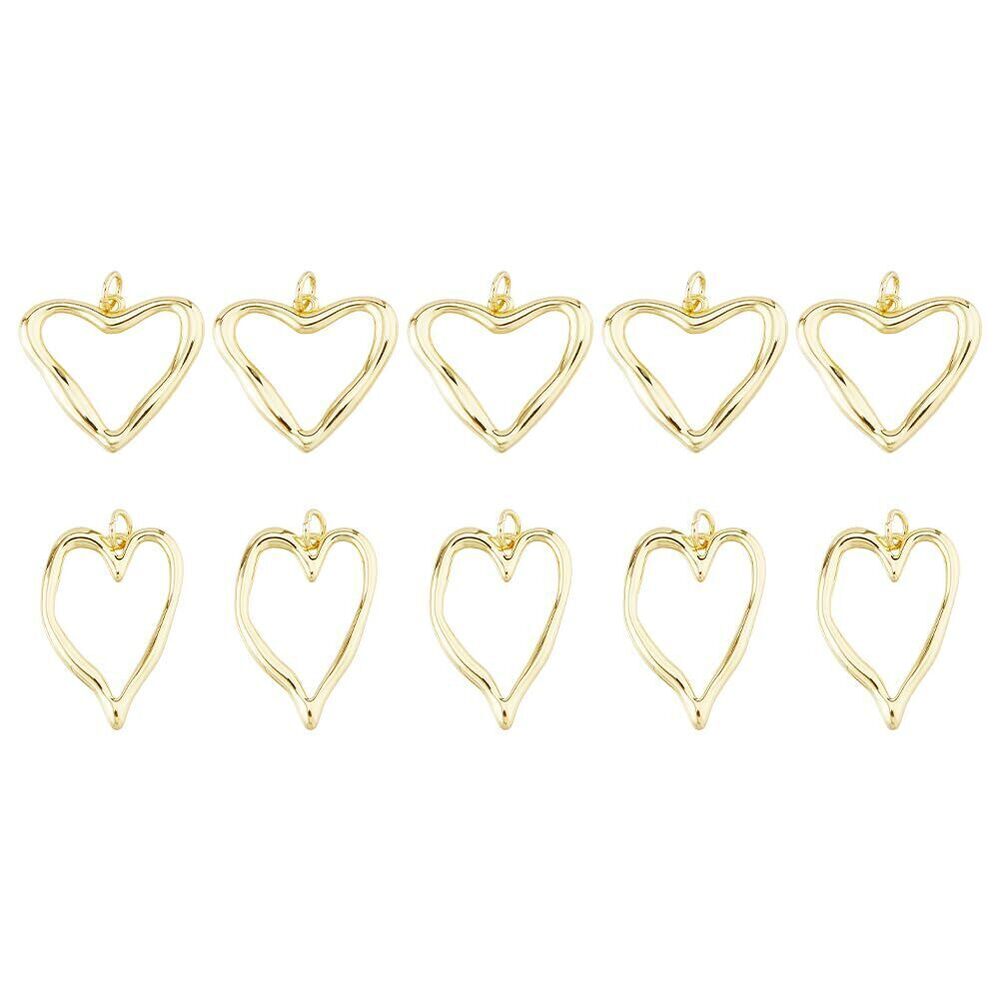 2573 10pcs Real 18k Gold Plated Charms Brass Heart Pendent 2 Styles Hollow